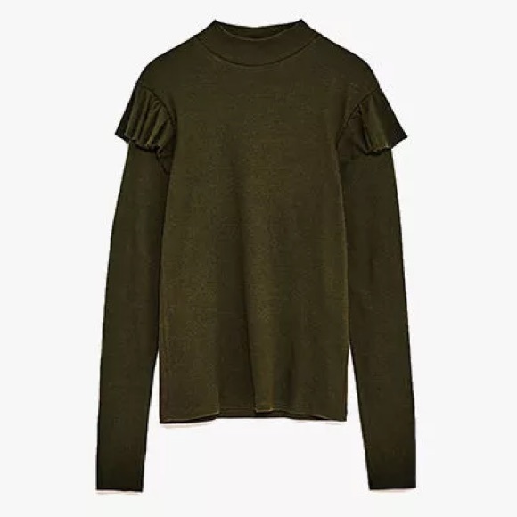 Black Zara Ribbed Ruffle Top - Picture 4 of 5